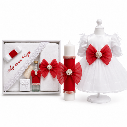 Set botez fetita funda rosie