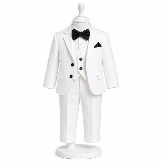 Costum botez alb cu negru