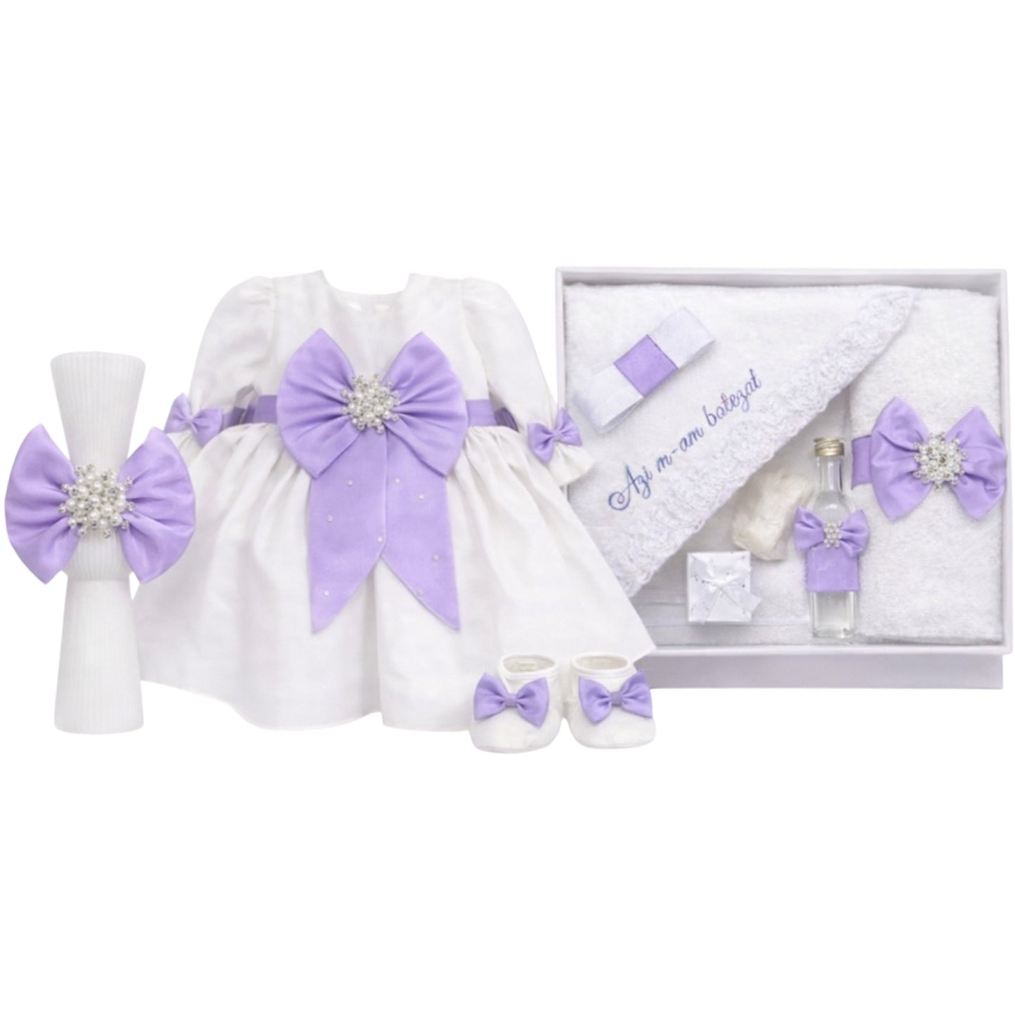 Set botez fetita cu rochie lila