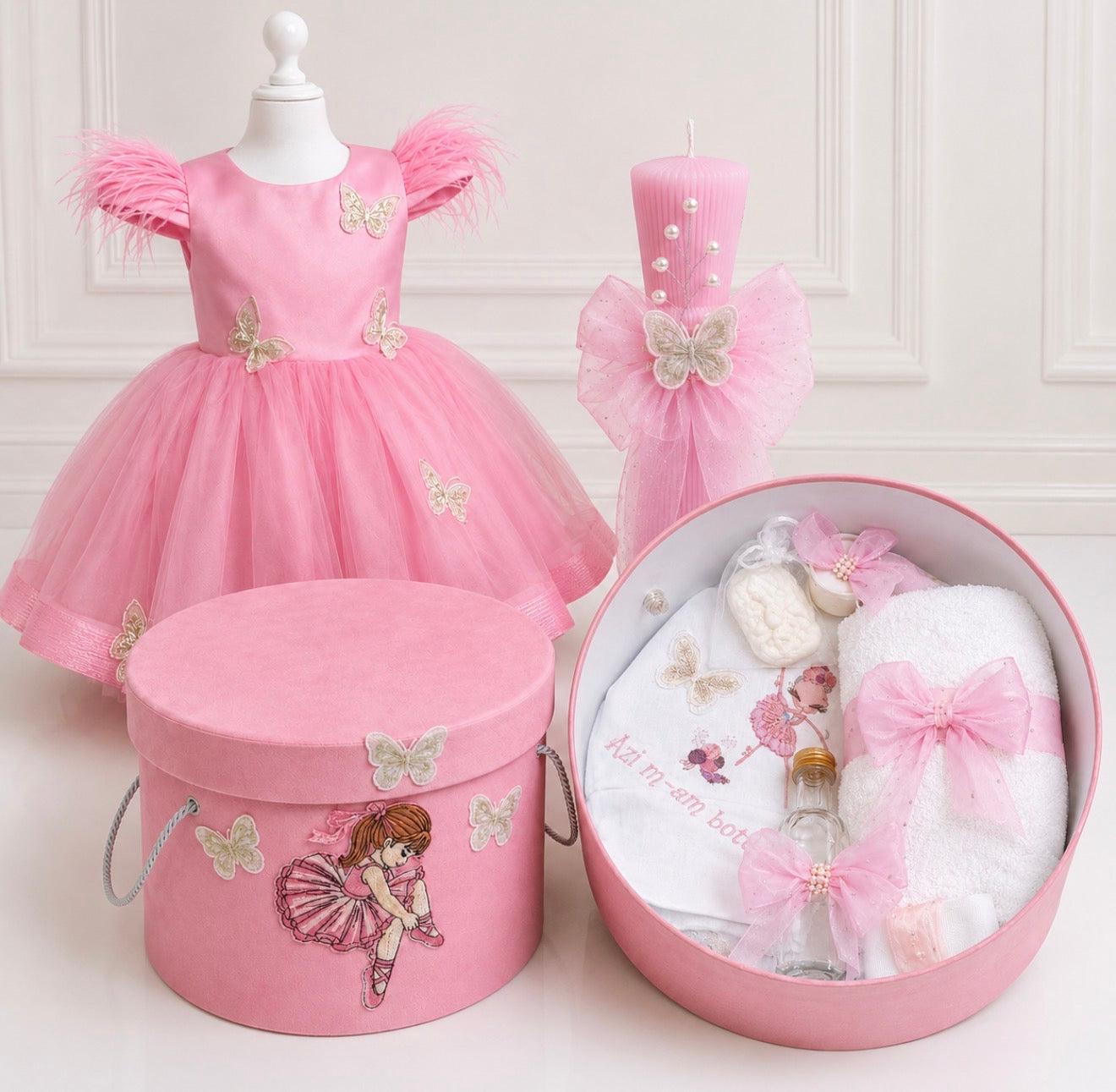 Set botez balerina  – Rochiță, lumânare și trusou