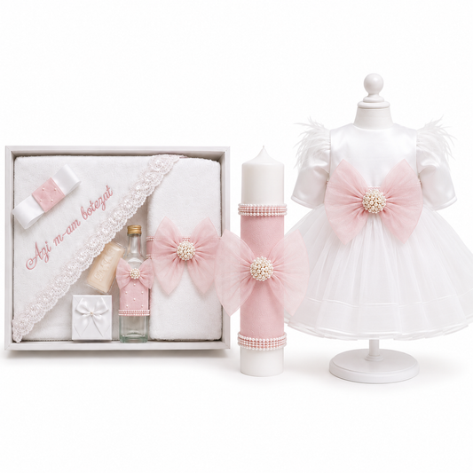 Set botez fetita funda roz pudra