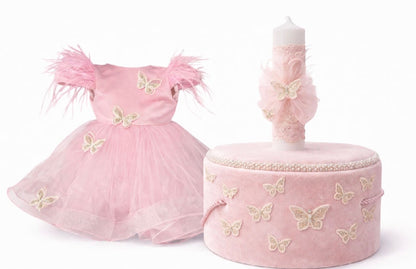 Set botez fetita roz cu fluturi