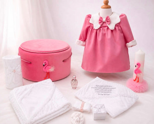 Set botez  flamingo roz trusou+lumânare+ rochița (Copy)