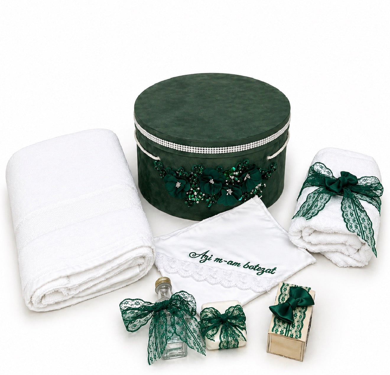 Trusou botez verde cu flori