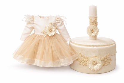 Set botez crem cu floare