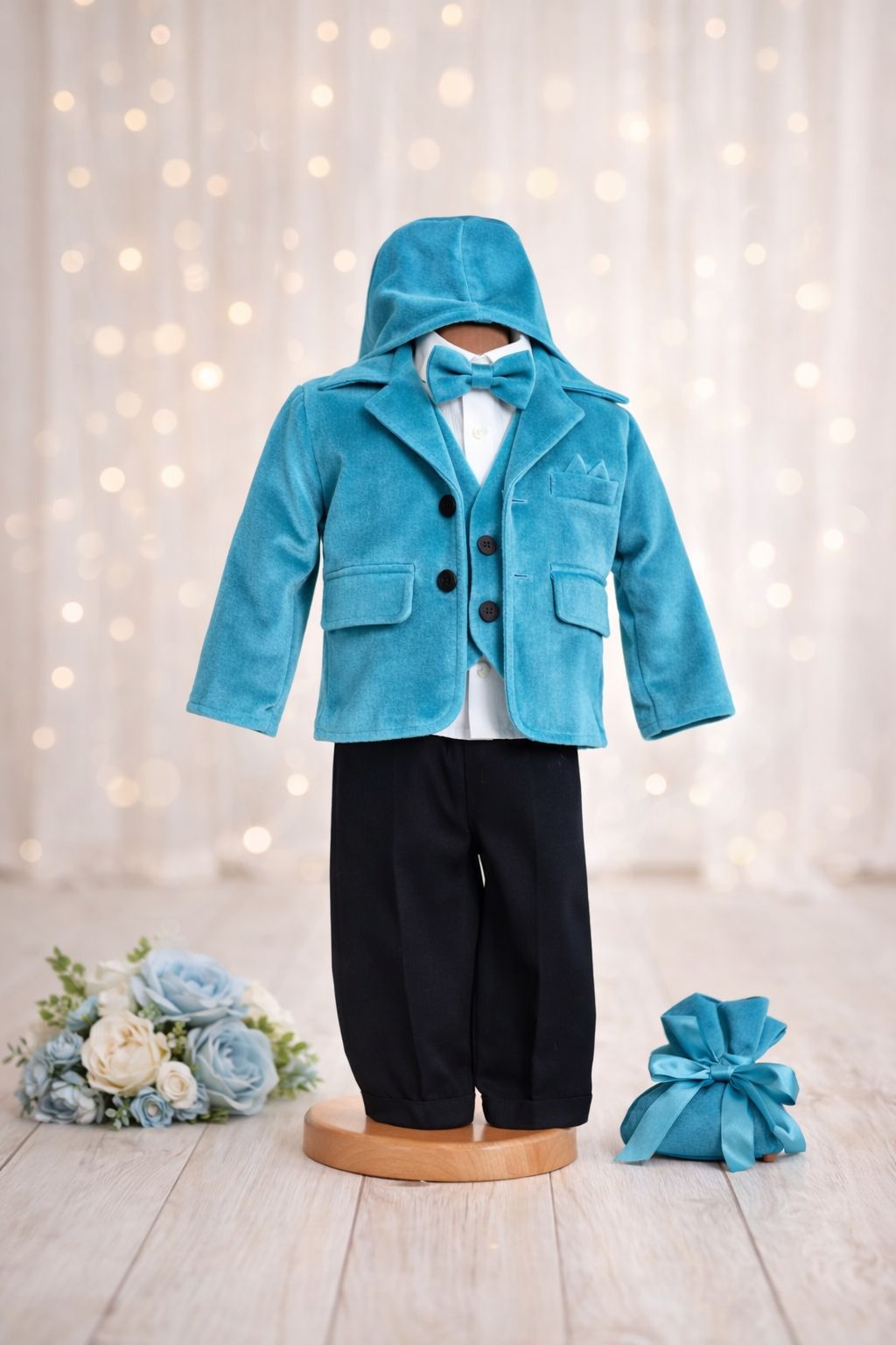 Costum albastru deschis catifea