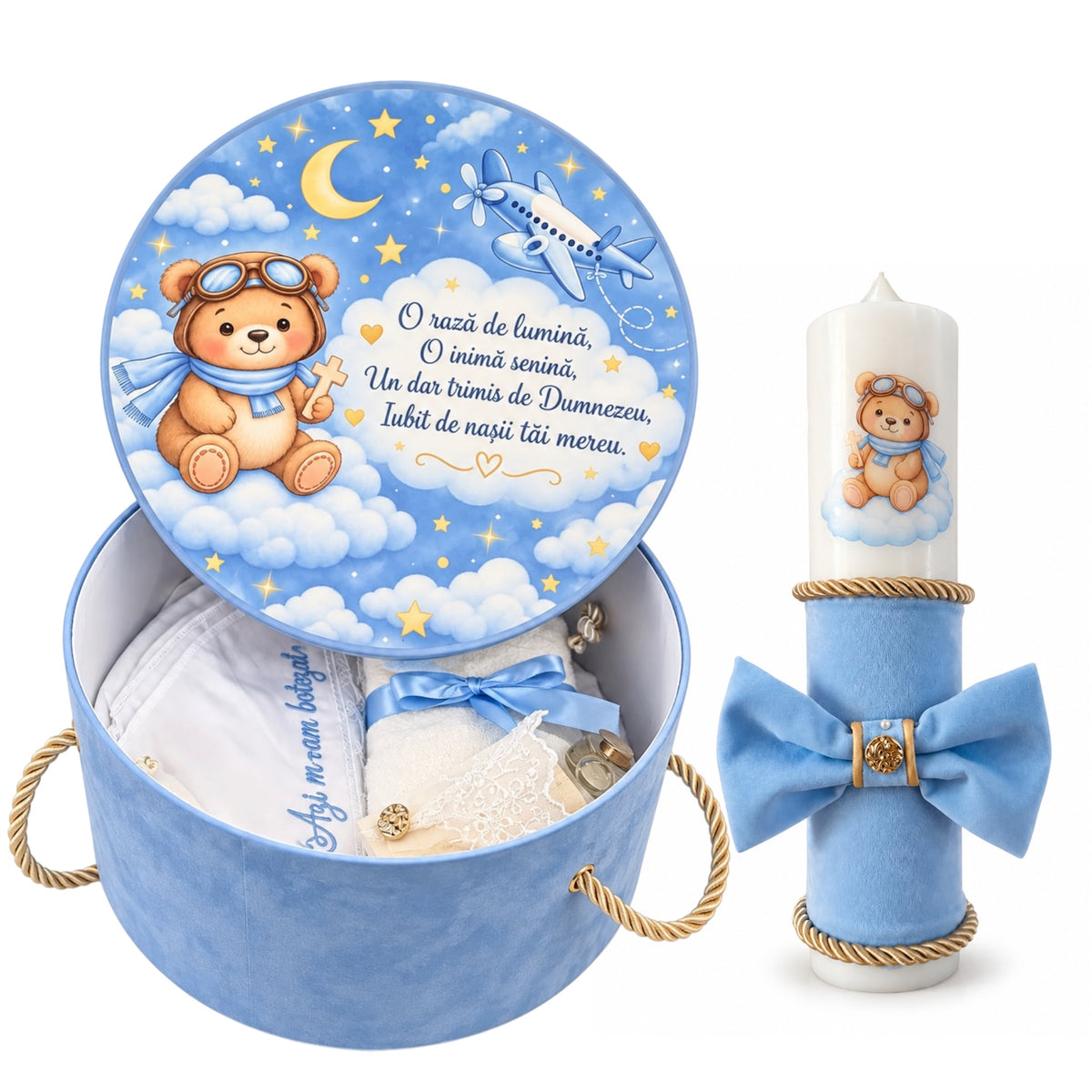 Set botez baby blue ursuleț