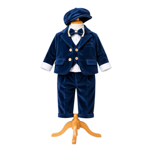 Costum botez bleumarin catifea 6 piese