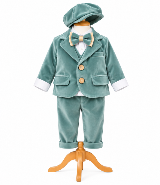 Costum botez menta catifea 6 piese