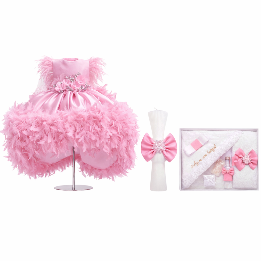 Set botez Lux cu rochita roz