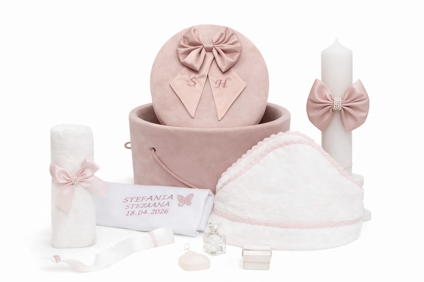 Trusou botez roz pudra cu funda
