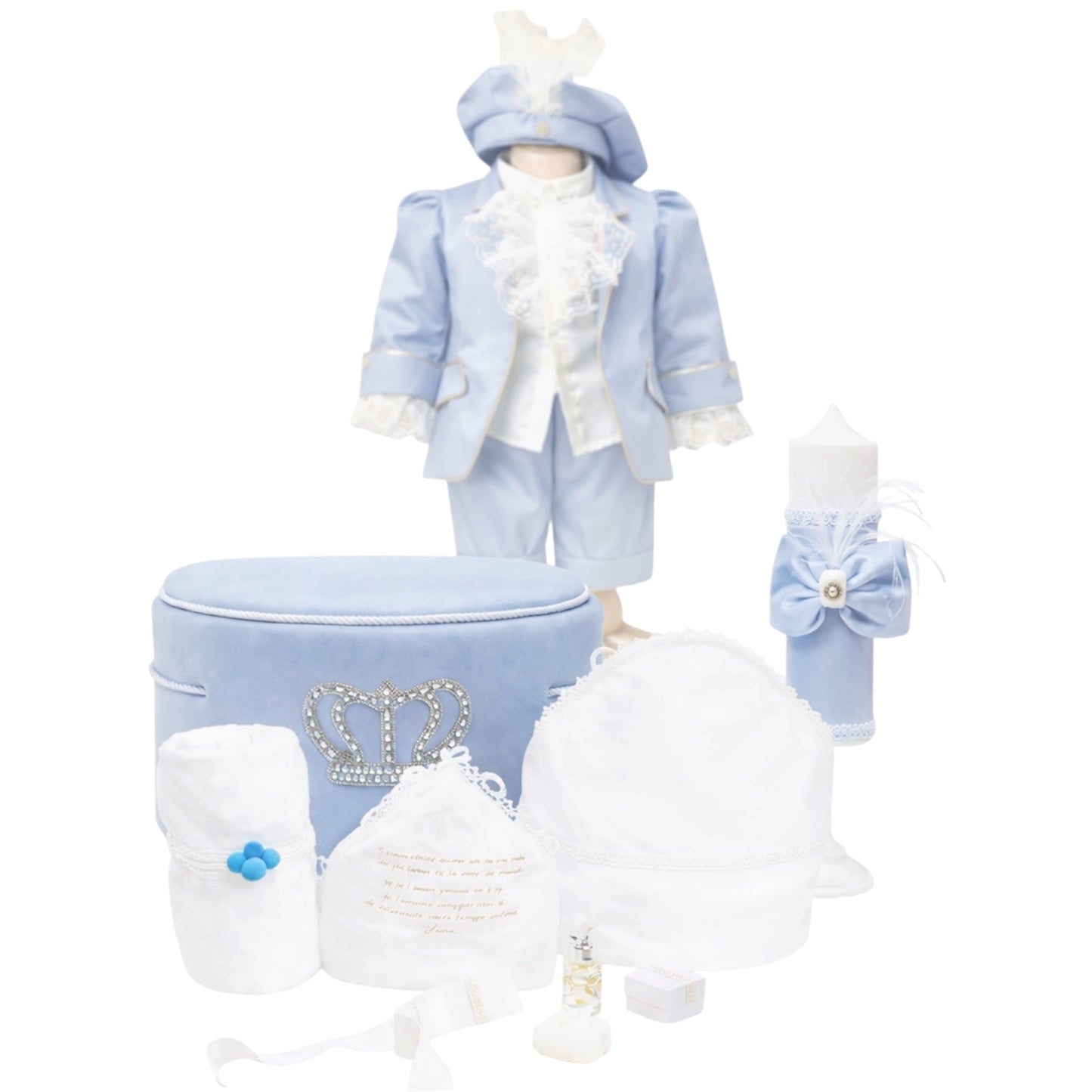 Prinț cu trusou coroana si lumanare baby blue