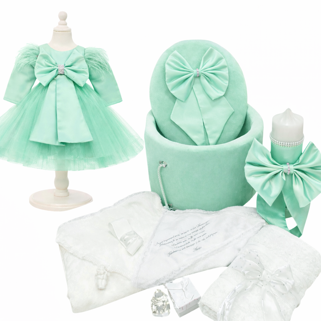 Set botez fata cu funda menta