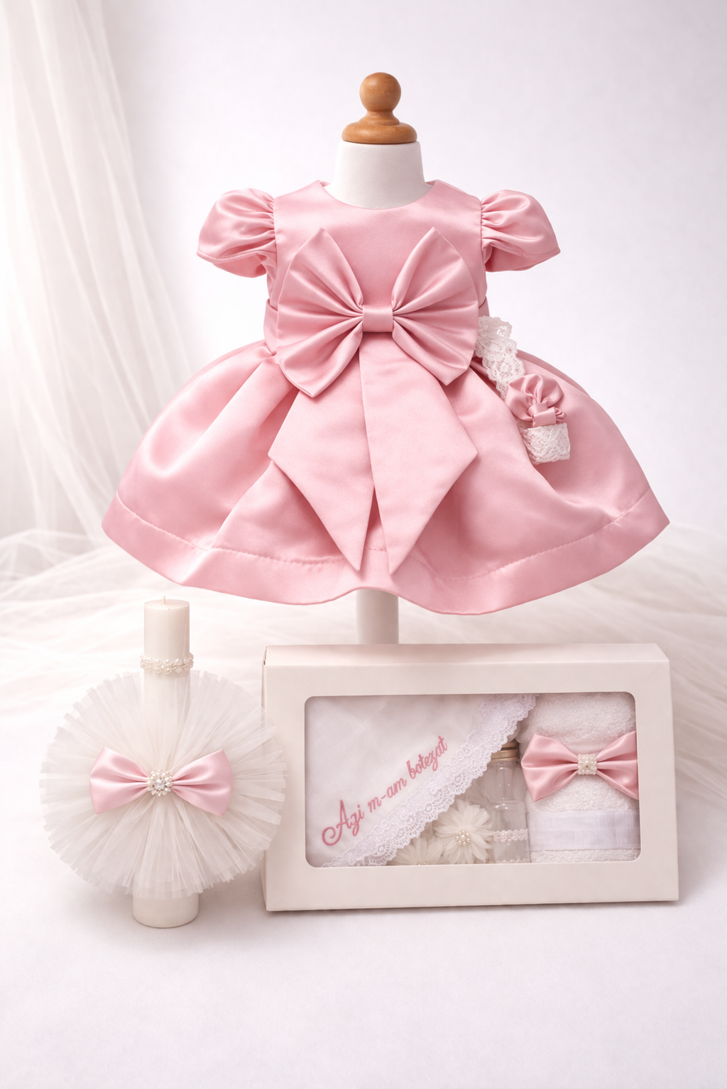 Set botez fetita roz funda