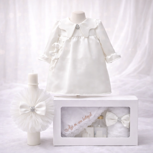 Set botez fetita alb