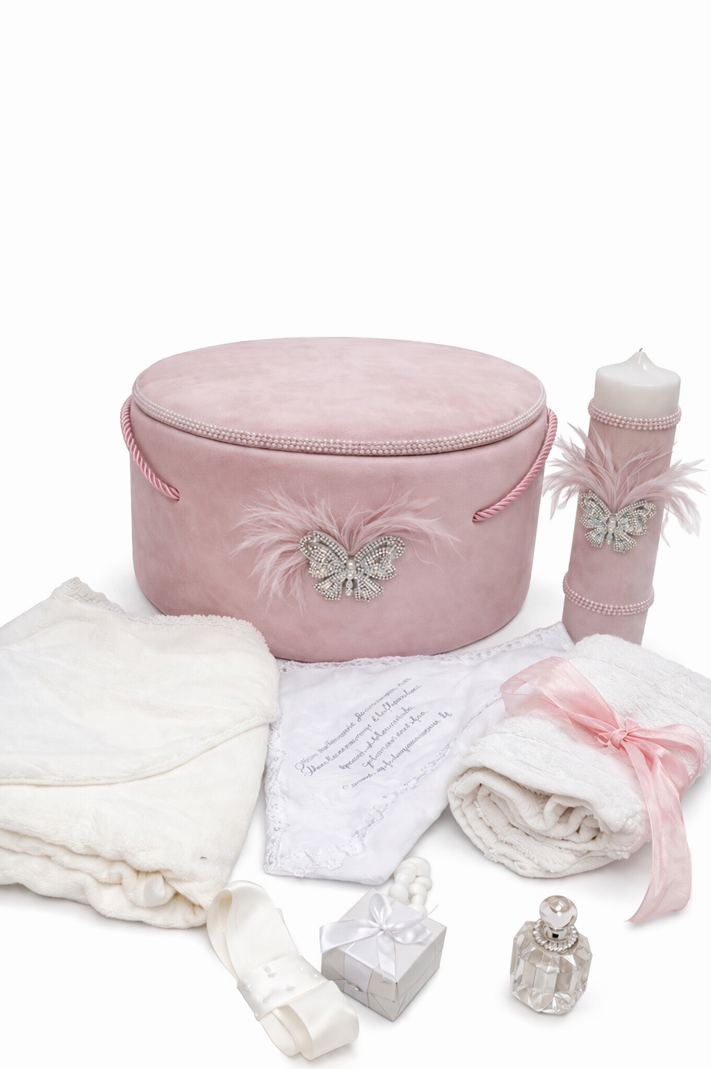 Trusou catifea roz cu fluture cristal