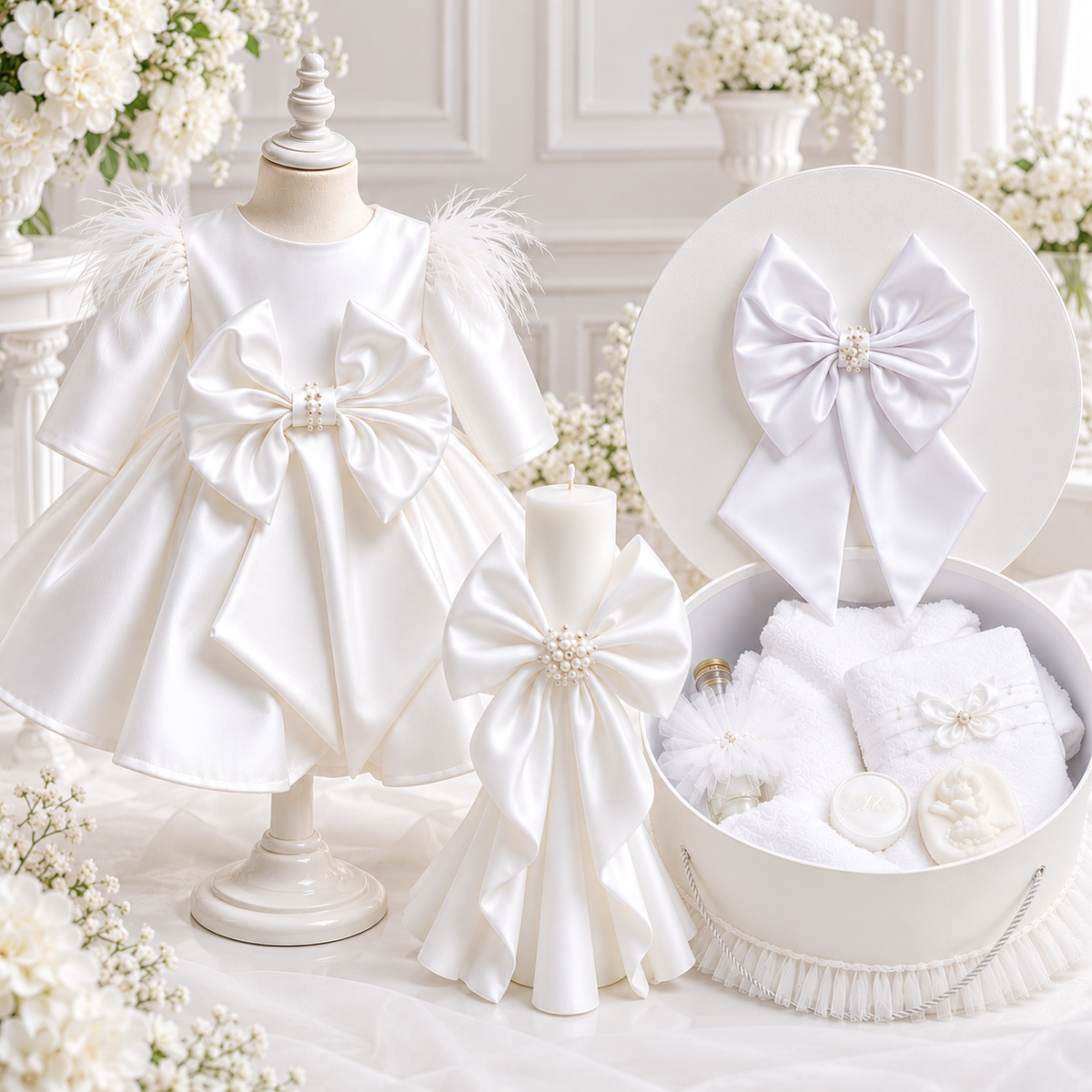 Set botez fetita alb    -  Trusou+ lumânare+ rochița