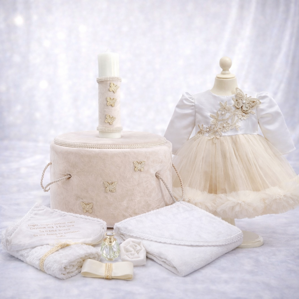 Set botez fetita crem