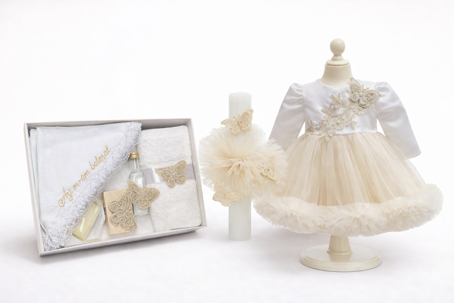 Set botez fetita crem