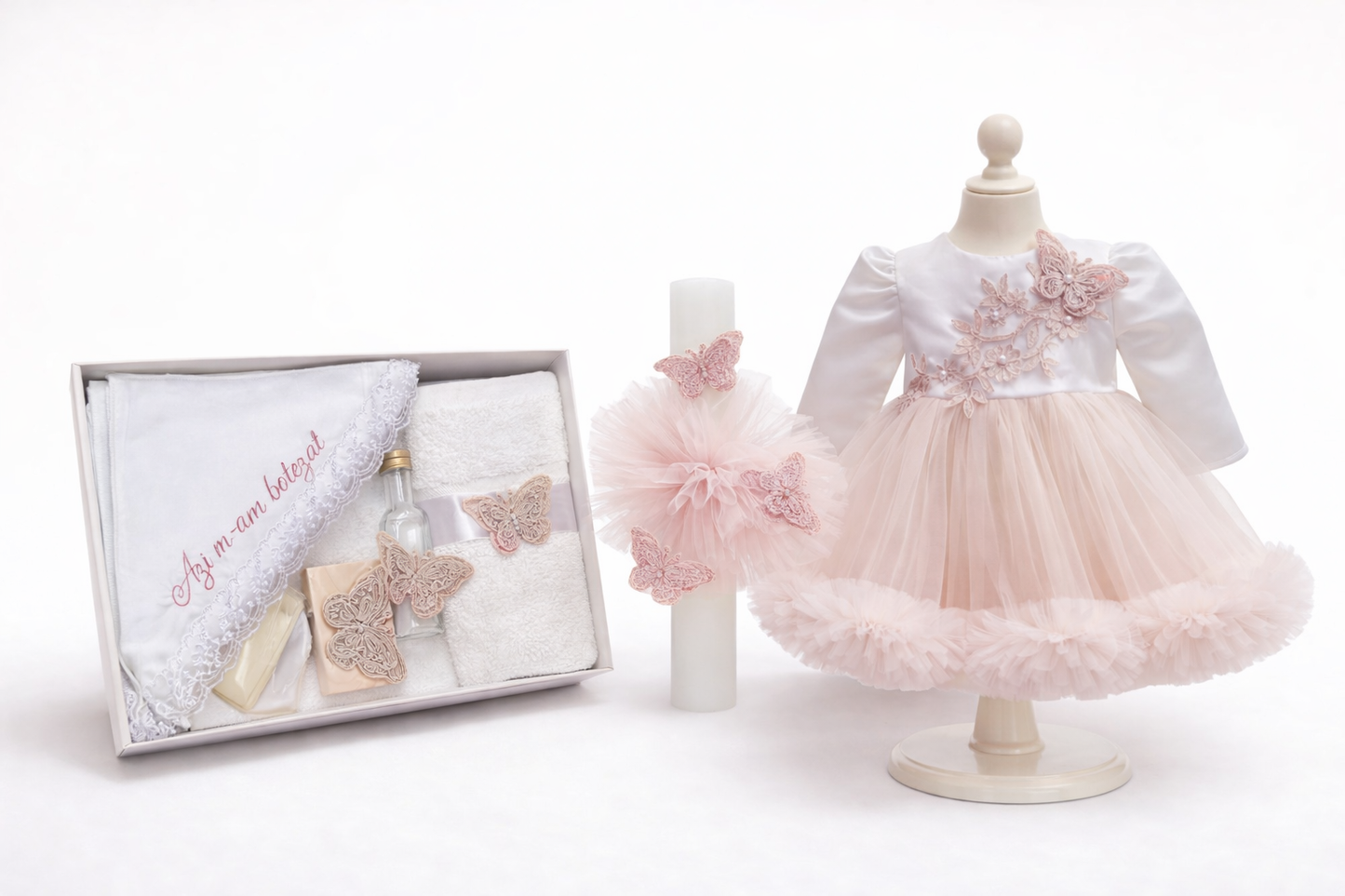 Set botez fetita roz pudra