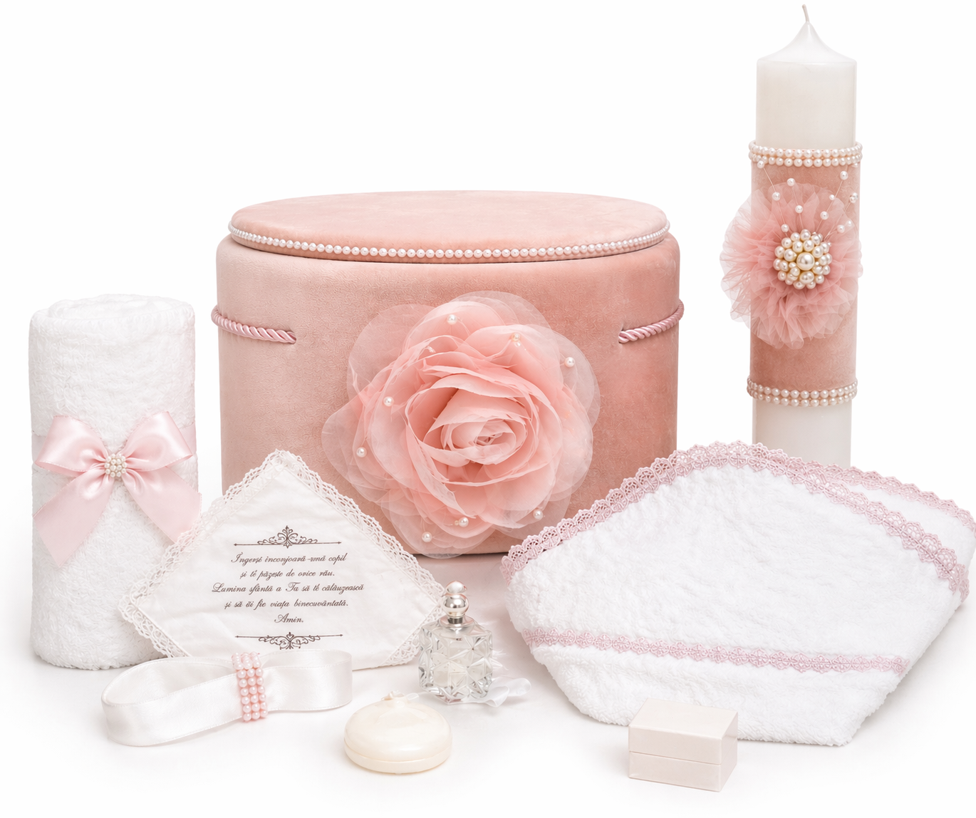 Trusou catifea roz pudra cu floare