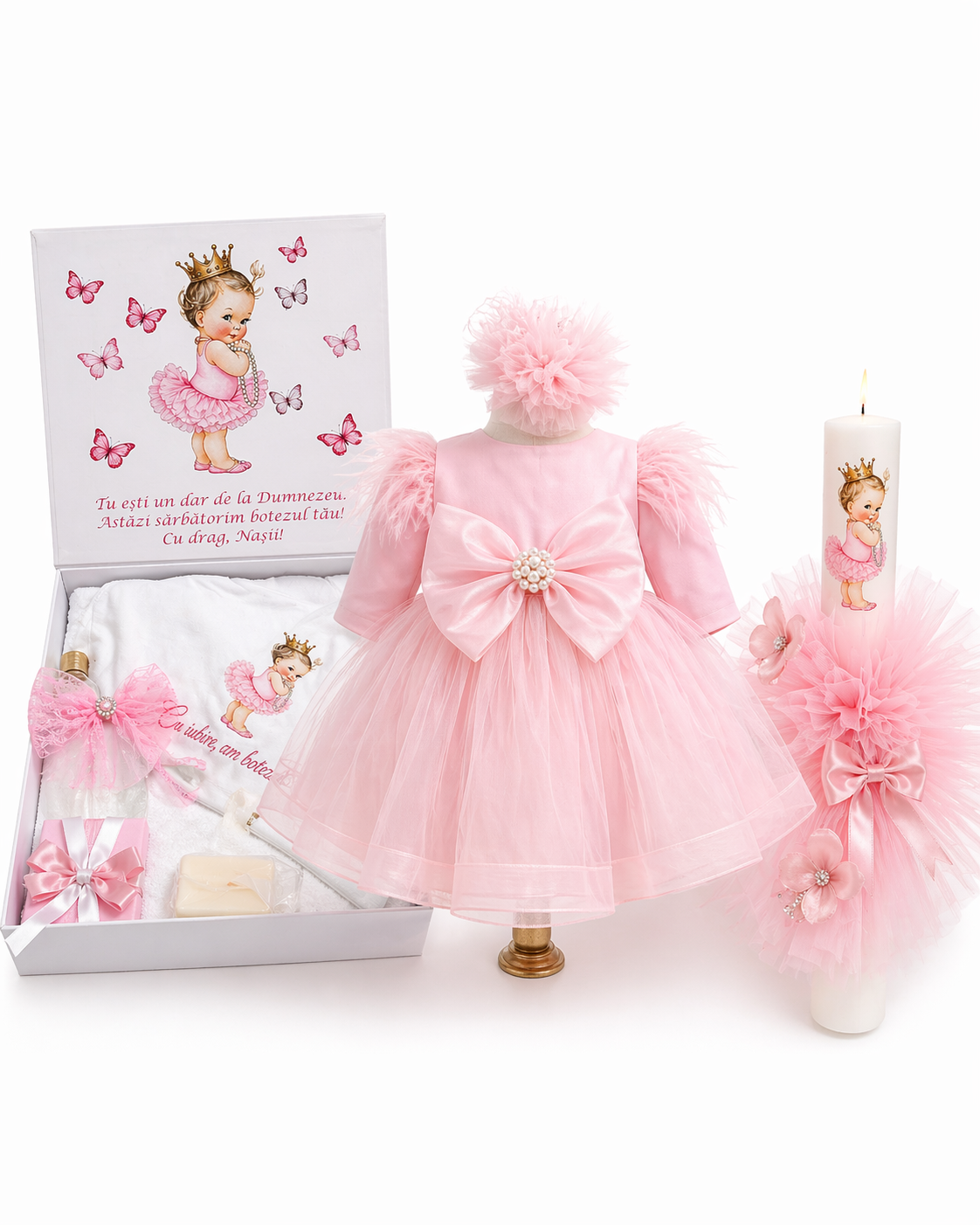 Set botez fetita roz cu balerina