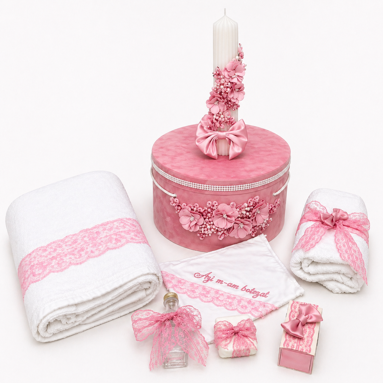 Trusou rotund cu Lumnare flori roz