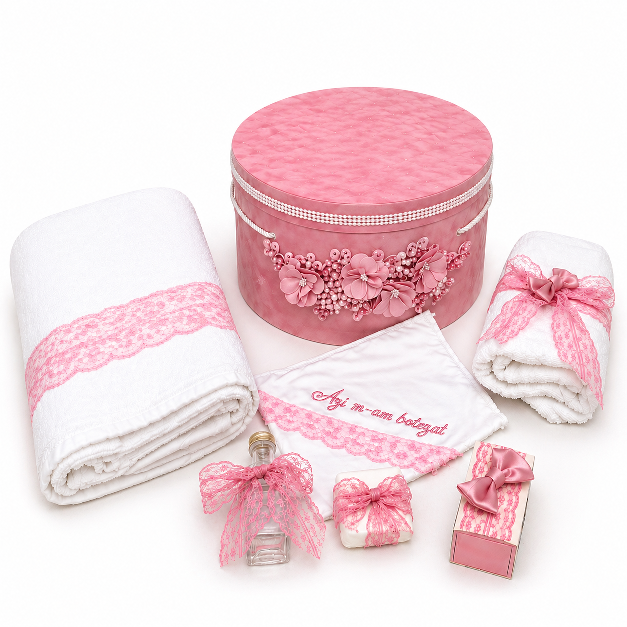 Trusou botez roz cu flori