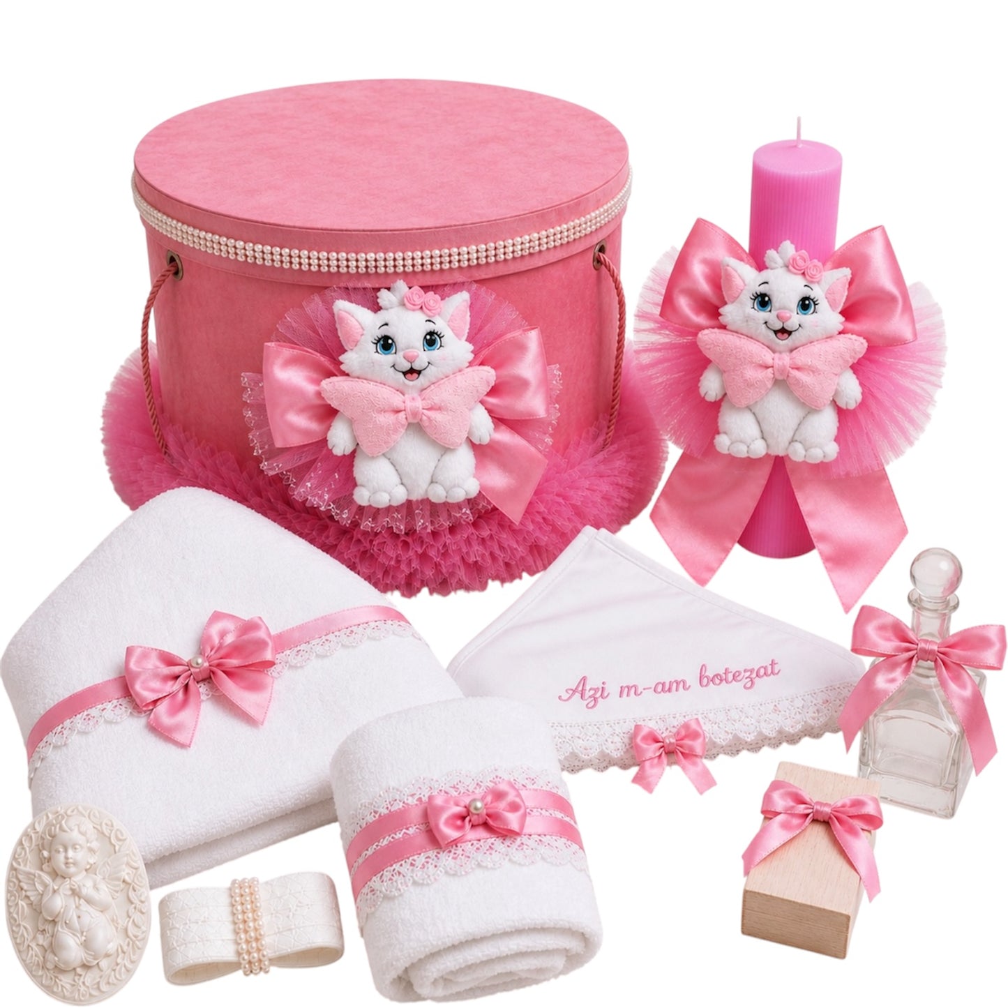 Set trusou + lumnare Pisica Marie roz
