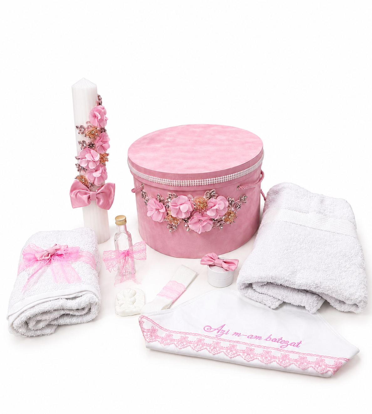 Trusou rotund cu Lumnare flori roz