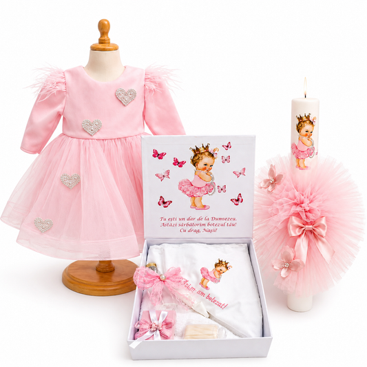 Set botez fetita roz papusica