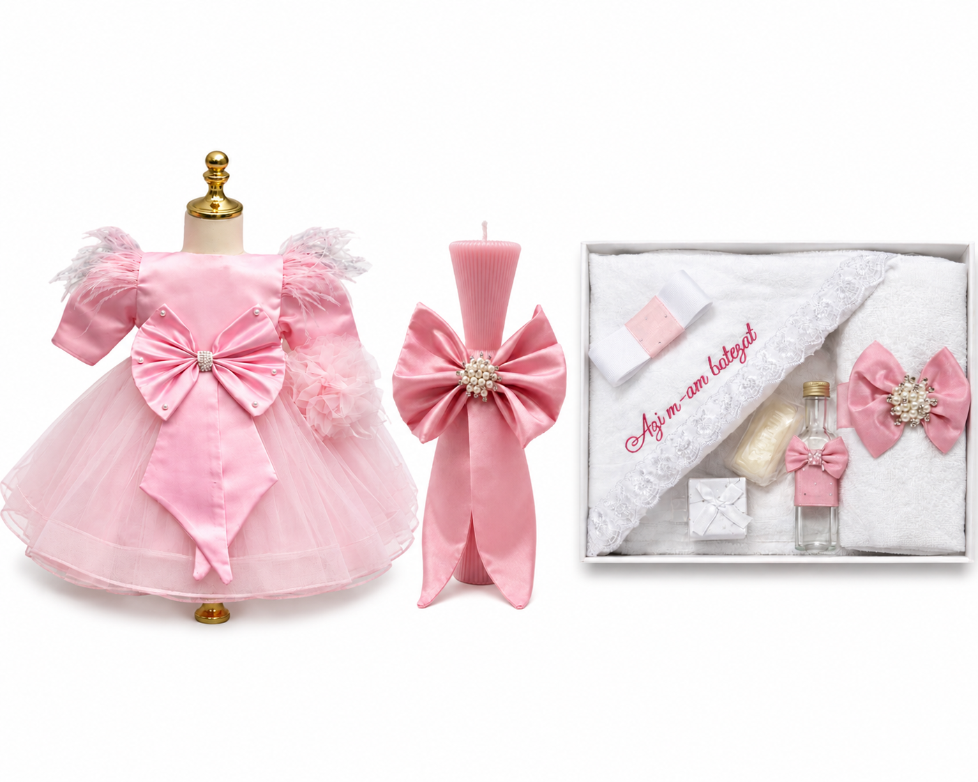 Set botez fetita funda roz