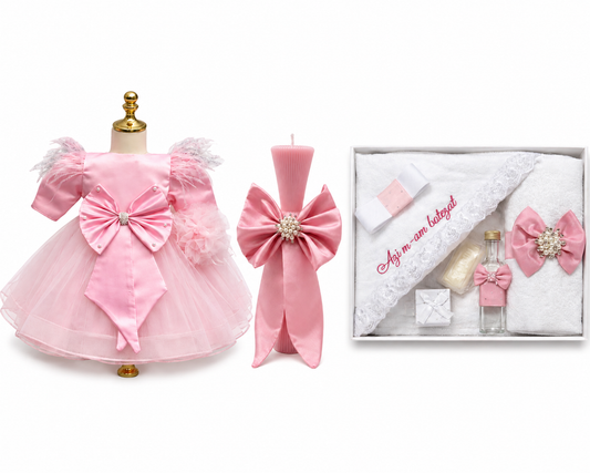 Set botez fetita funda roz