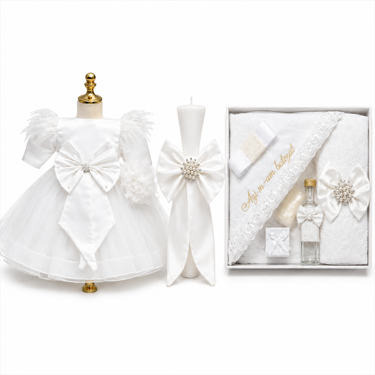 Set botez fetita funda alba