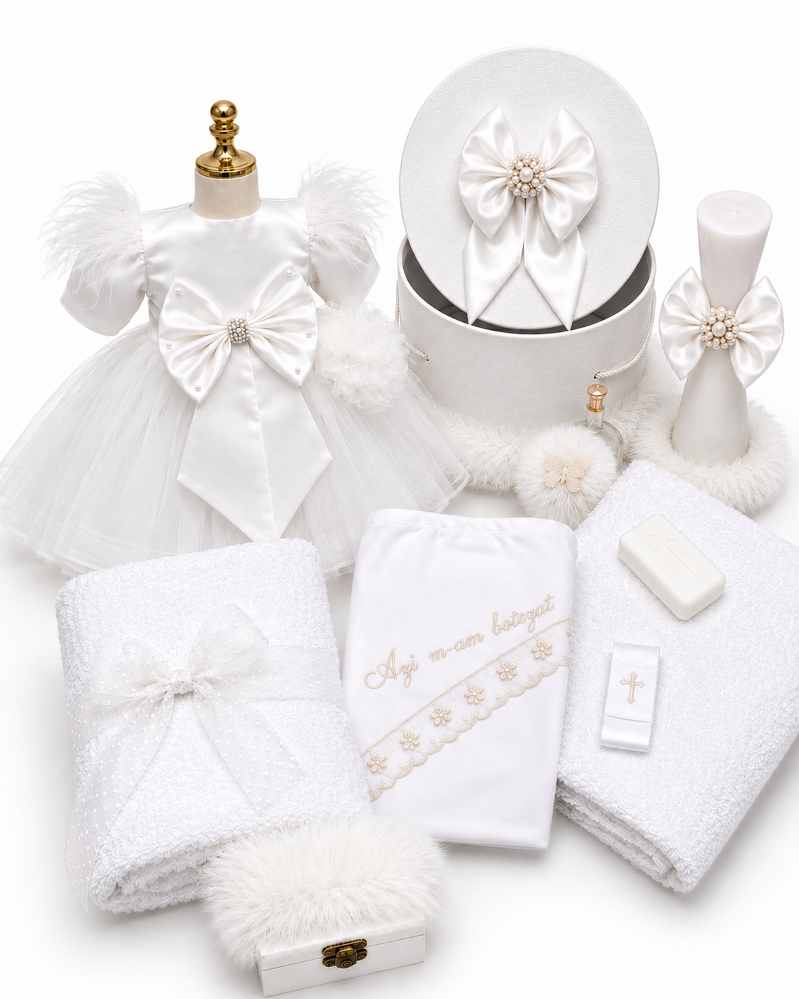 Set botez fetita alb cu funda Luxy