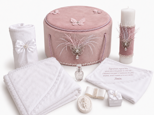 Trusou botez fluturi roz pudra