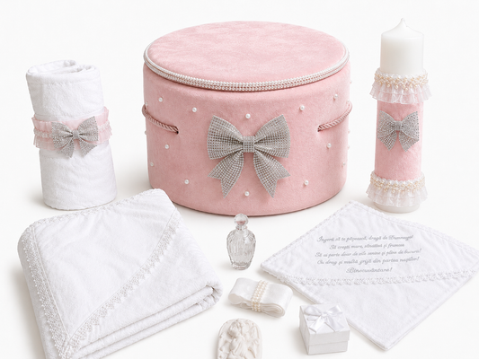 Trusou botez catifea roz pudra funda din cristale