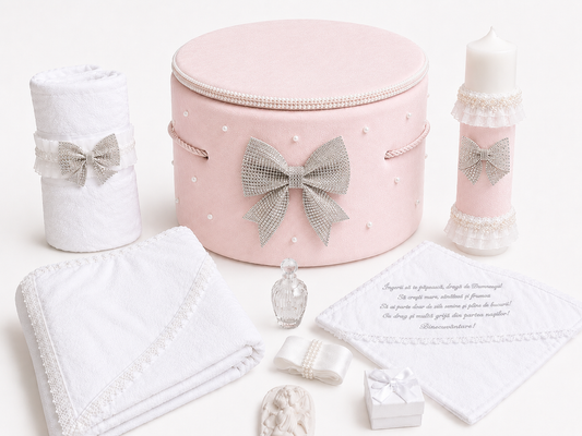 Trusou botez catifea roz  funda din cristale