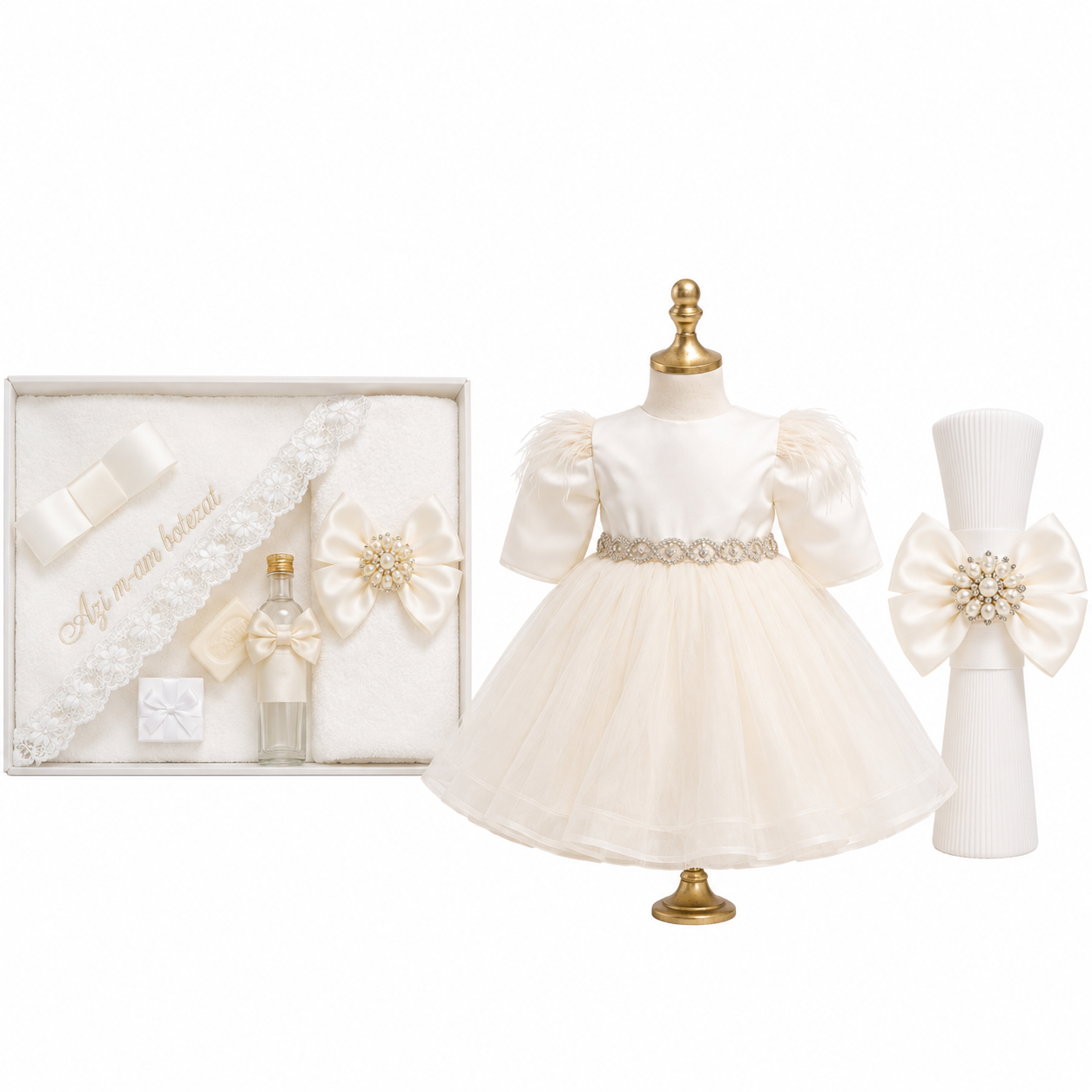 Set botez trusou+lumânare+ rochița  fetita ivoir