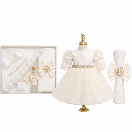 Set botez trusou+lumânare+ rochița  fetita ivoir