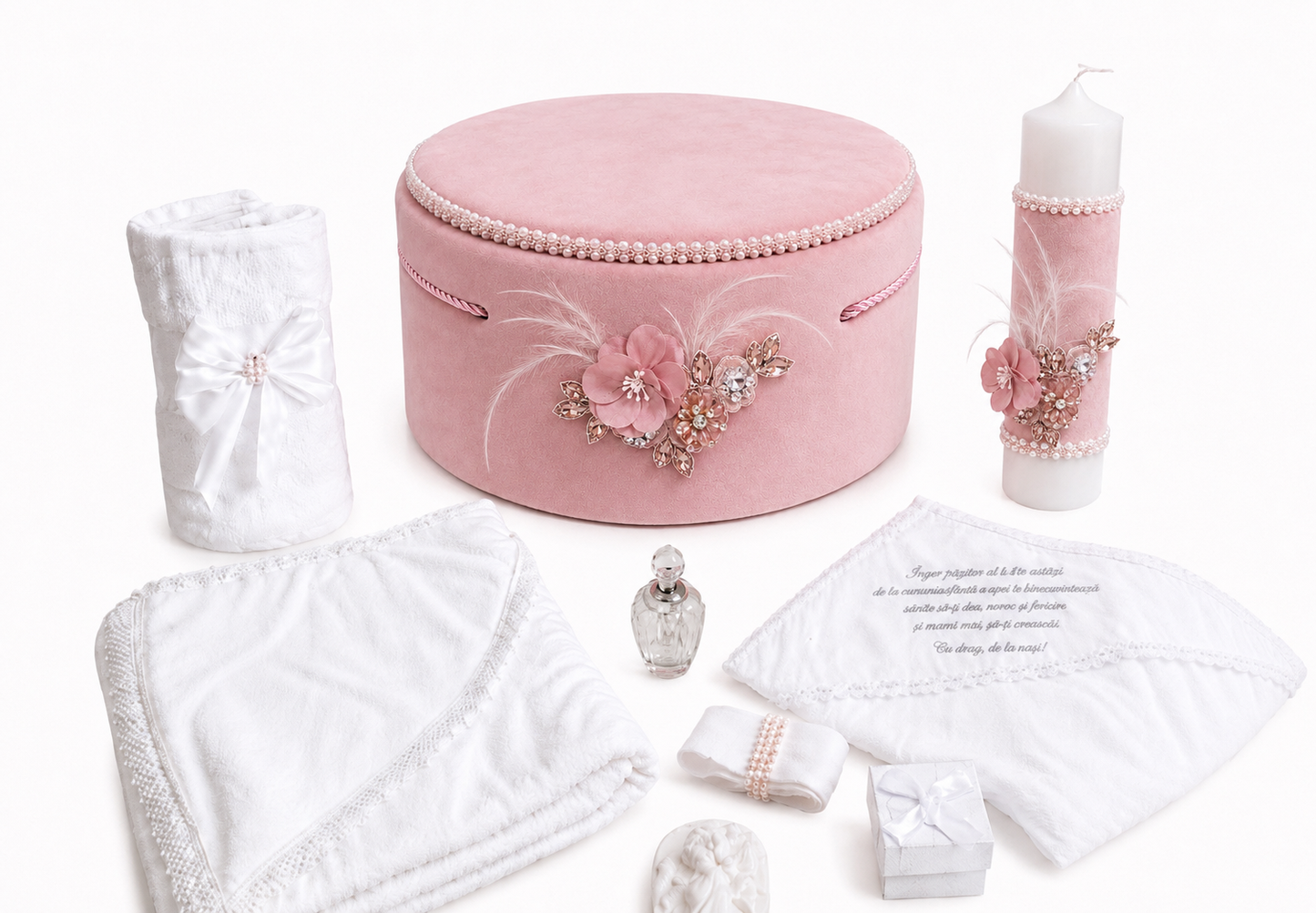 Set botez flori roz pudra