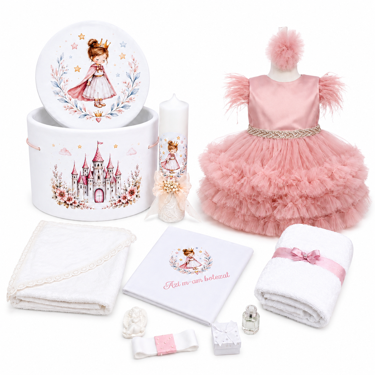 Set botez printesa roz pudra