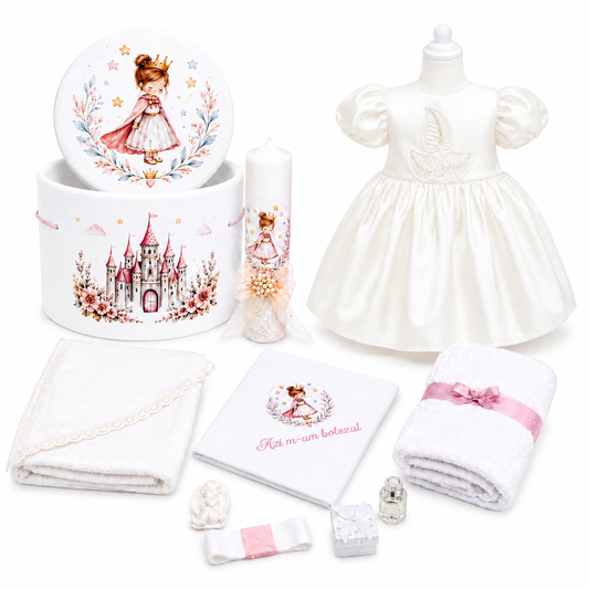 Set botez printesa alb trusou +lumânare+rochita