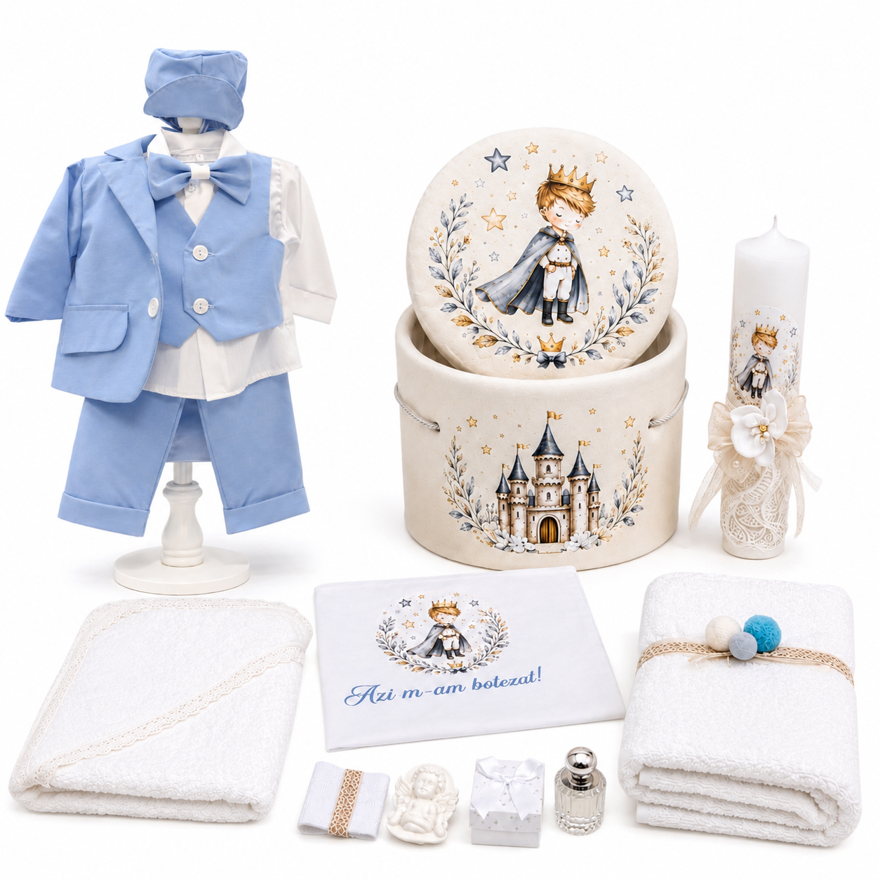 Set botez micul print baby blue