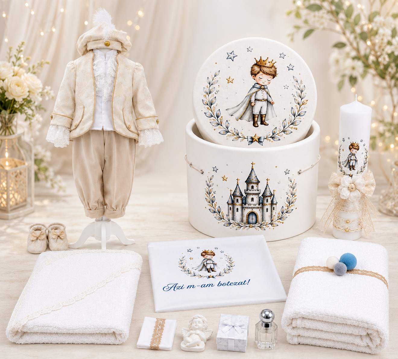 Set botez micul print crem