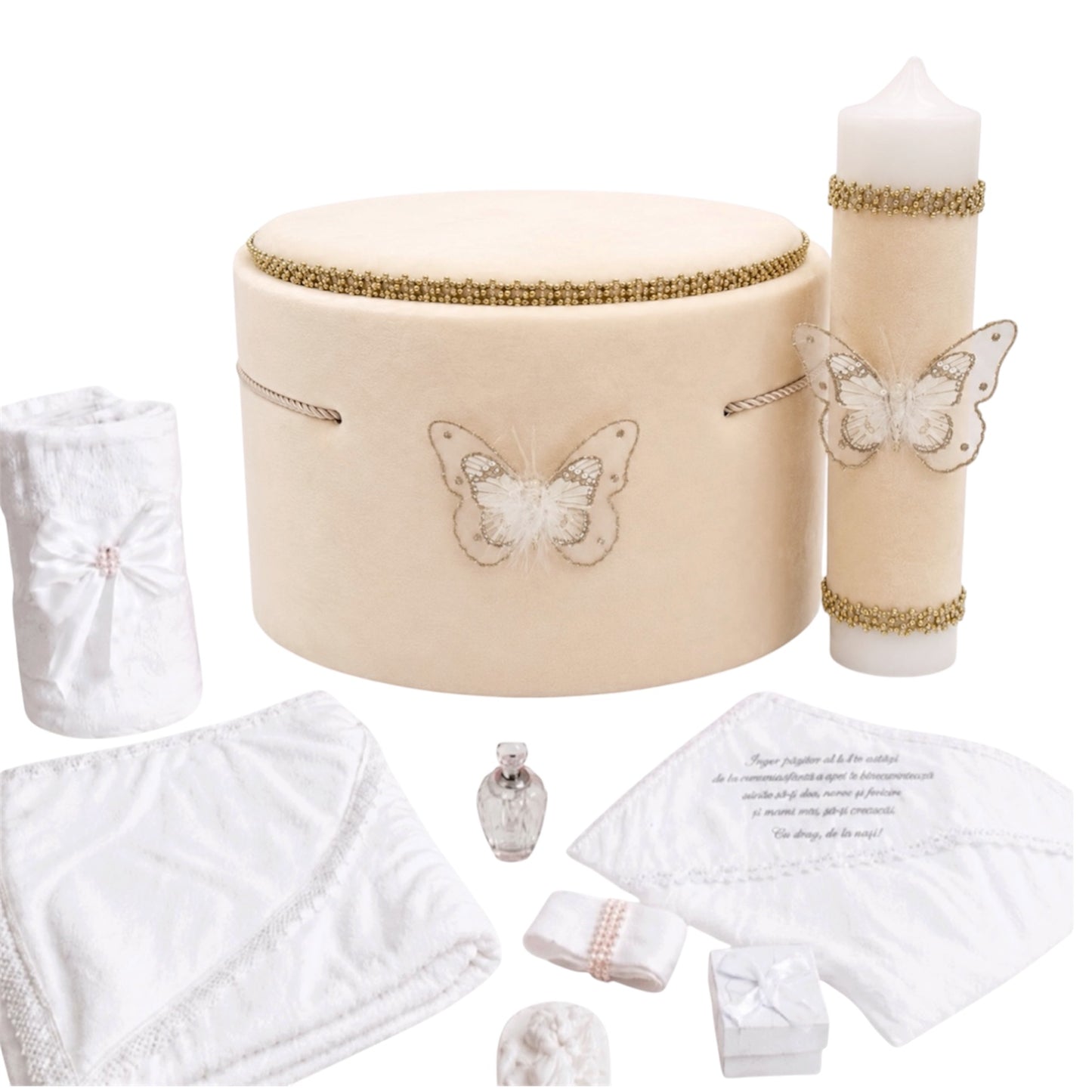 Trusou catifea crem fluturaș- Set botez