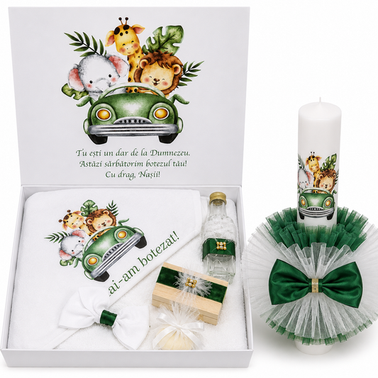 Set botez -Safari verde Trusou + Lumânare