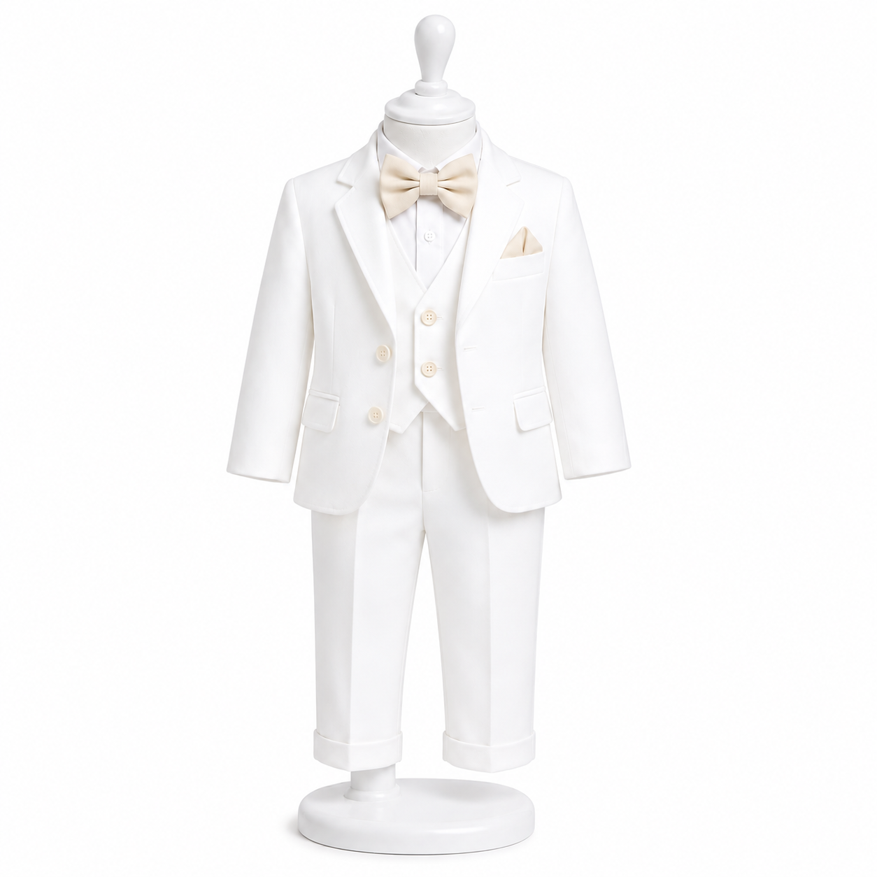Costum botez alb cu crem