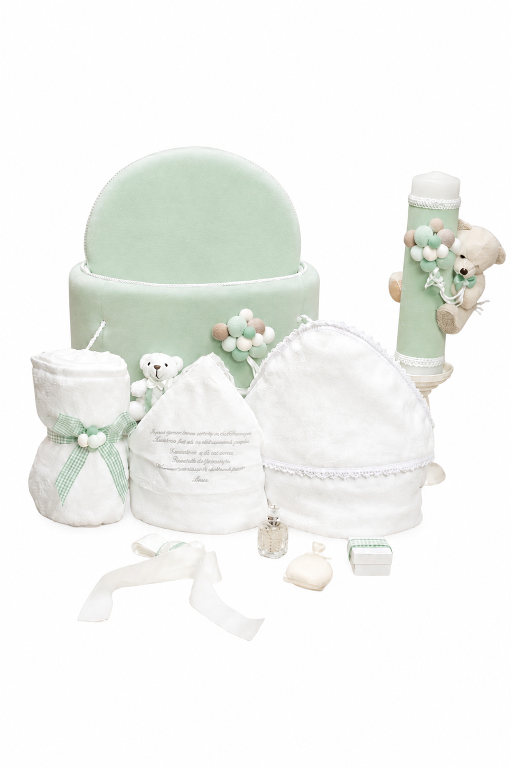 Set botez ursuleț -trusou catifea + lumânare menta