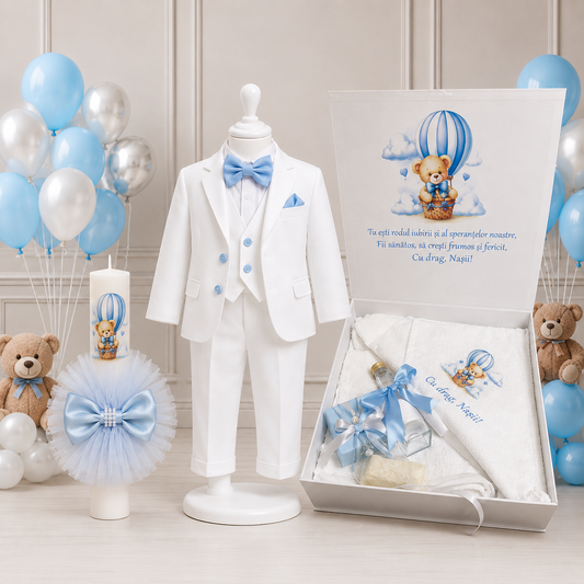 Set botez baietel ursuleț baby blue